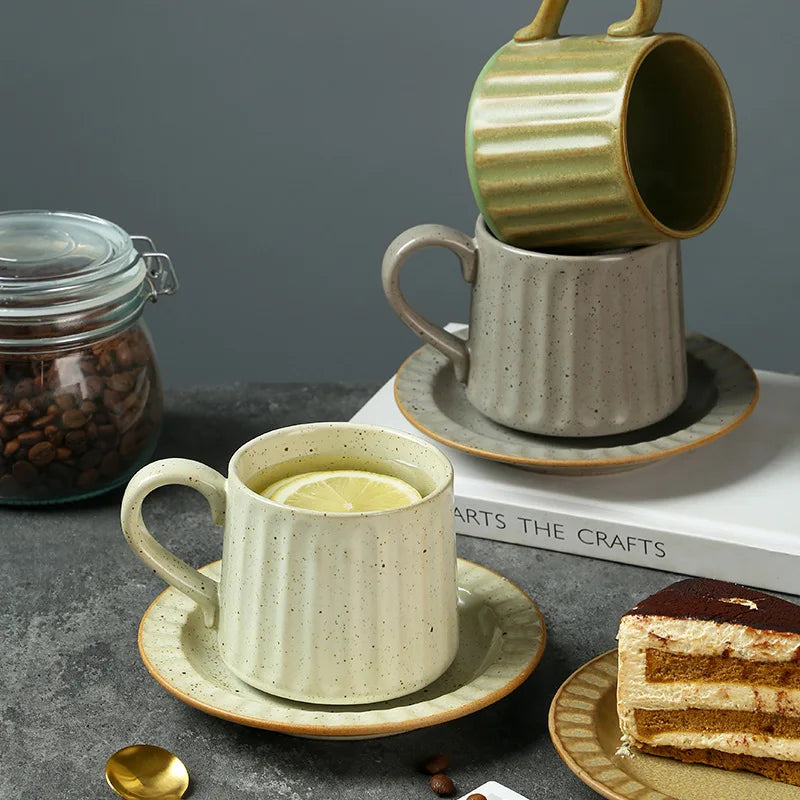 Ceramic Coffee Cup Set European American Roman Ear Hanging Flower Cups Restaurant Office Commercial Mugs Cup Plate Wholesale