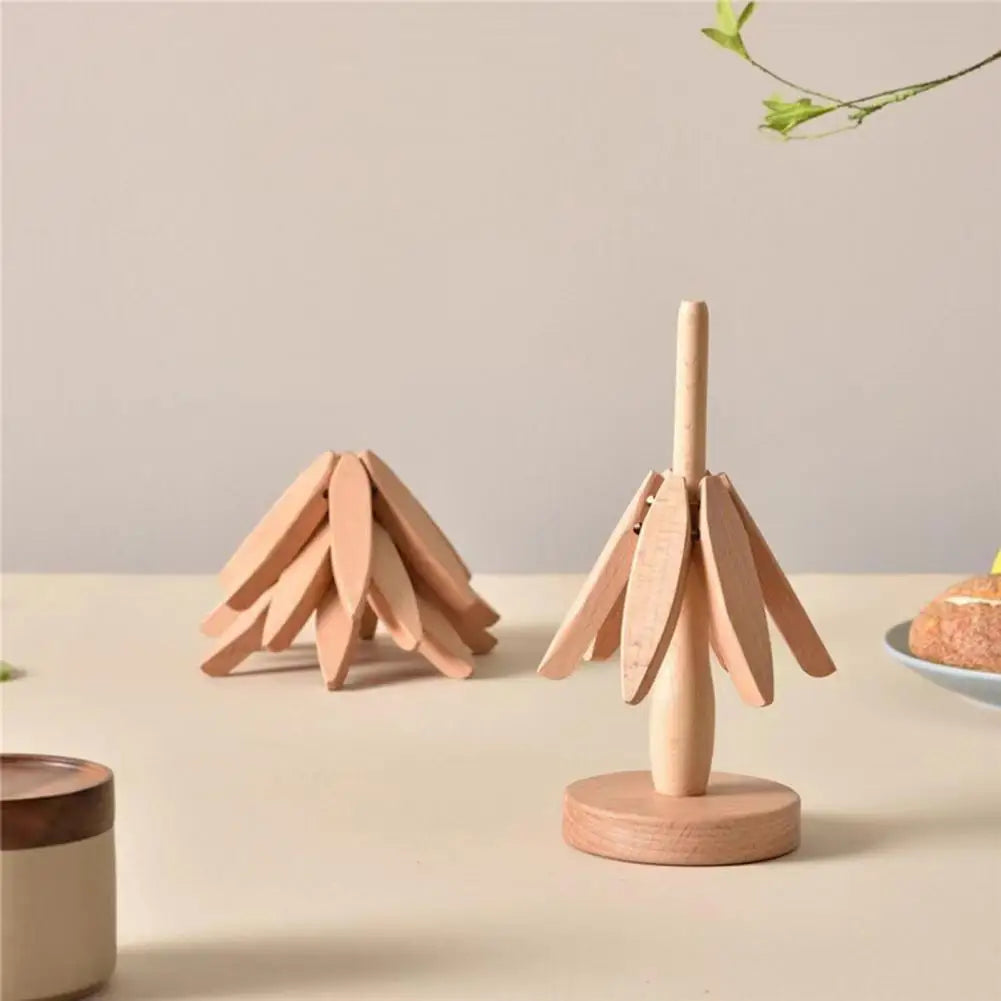 Christmas Tree Coaster with Base 3 Layers Tree Shape Wooden Trivet Anti-scald Countertop Pot Pan Coffee Tea Cup Holder Home