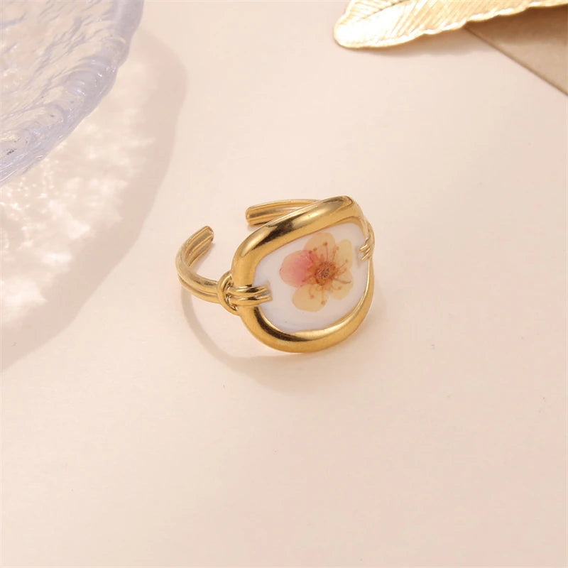 D&Z Ins Retro Women's Fashion Jewelry Eternal Flower Series Stainless Steel Ring Love Accessories Open Ring