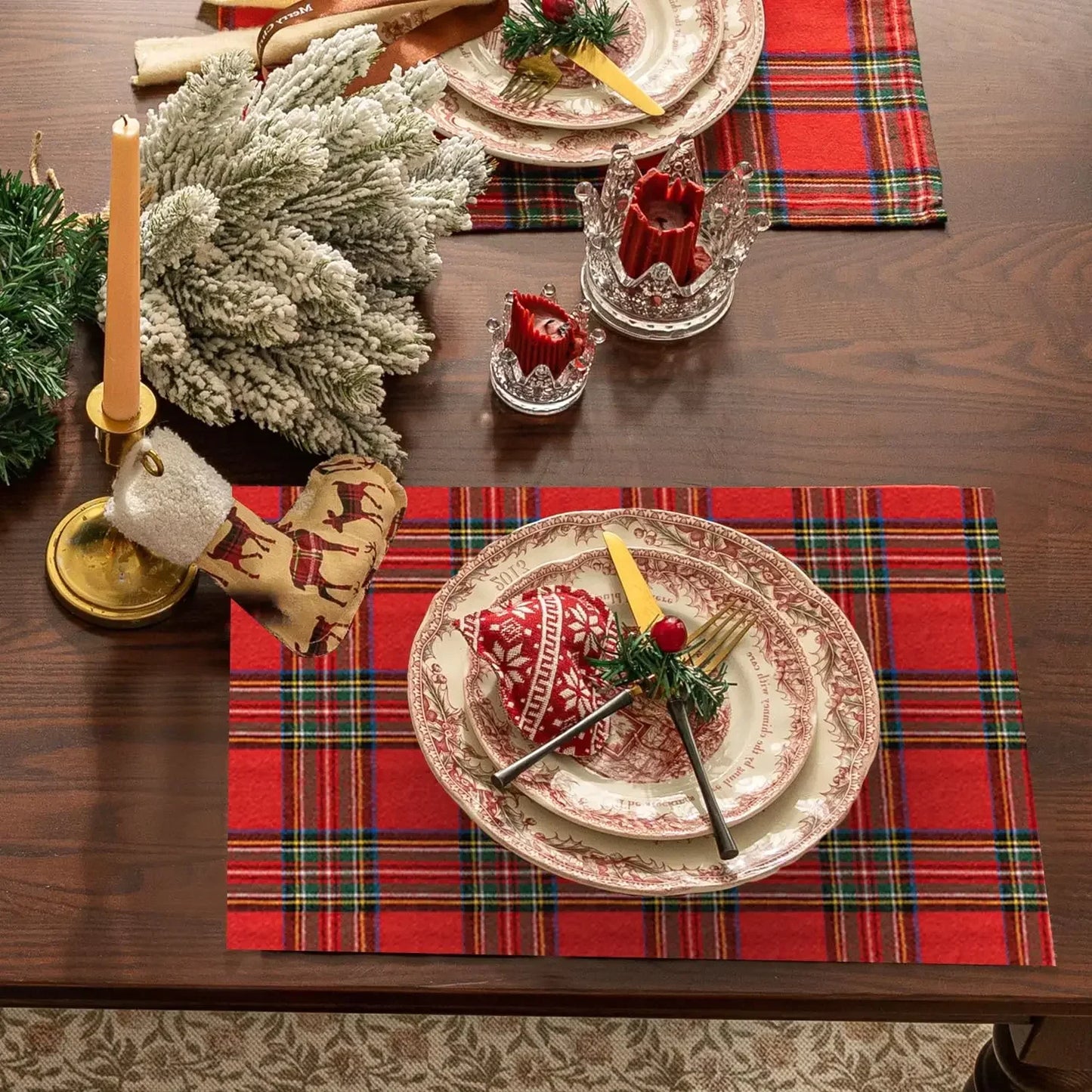 4pcs Table Napkin Christmas Placemats Red Soft Scottish Tartan Plaid Cloth Napkins Decorative Kitchen Festive Home Table Decor