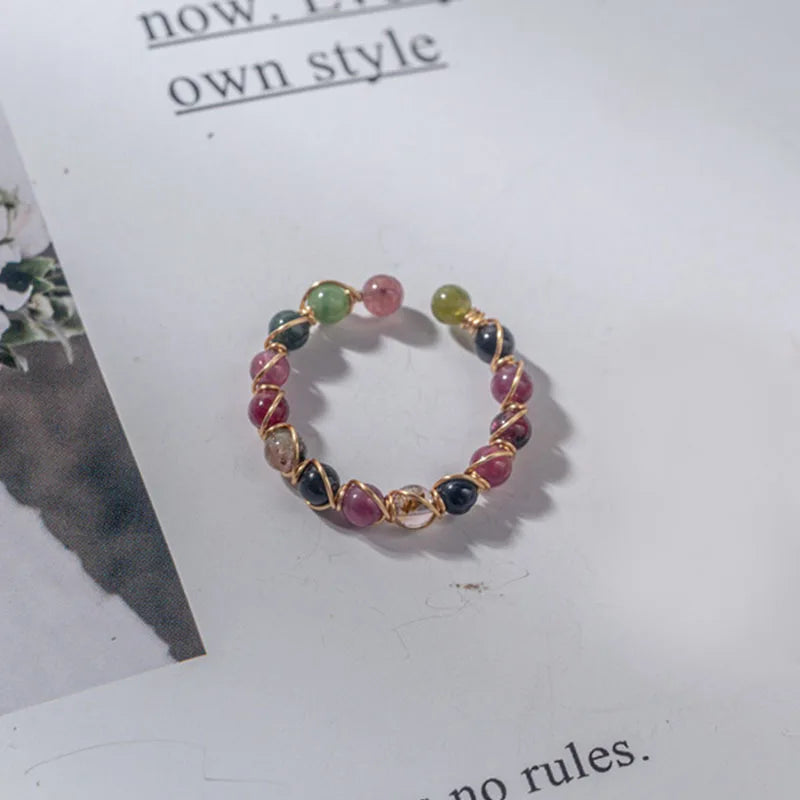 Healing Crystal Natural Stone Bead Ring Men Women Handmade Beaded Bohemian 7 Chakra Meditation Spiritual Jewelry Gifts