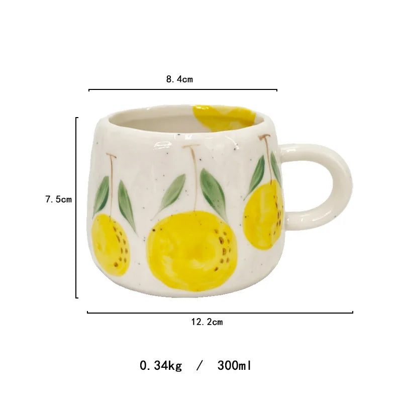 1pc 300ml Vibrant Fruit Themed Ceramic Coffee Mug All Occasions Gift Children's Porcelain Cup Breakfast Cup and Plate Drinkware