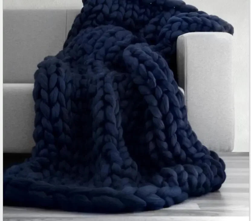 Nordic Style Chunky Knit Throw Blanket, Soft and Warm Wool Yarn Sofa Cover Handmade Cozy Knit Blanket