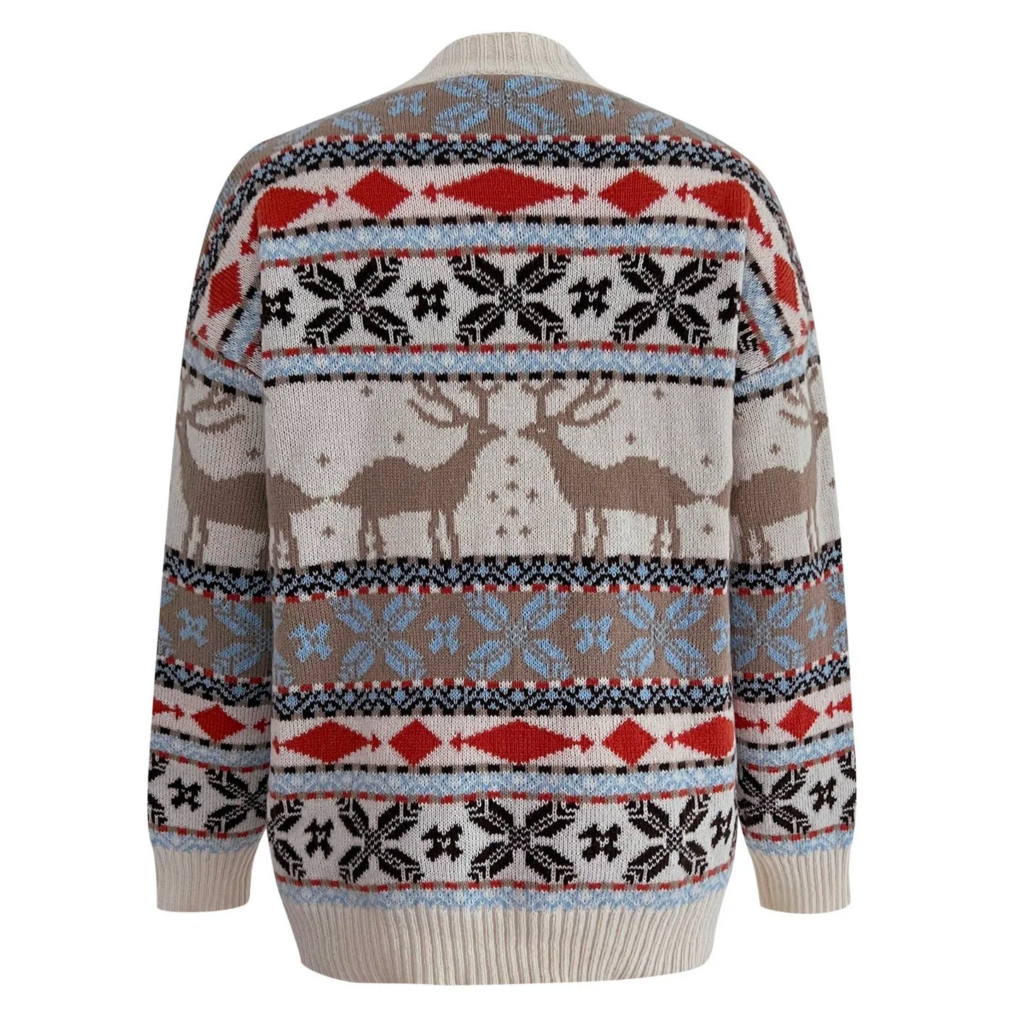 Funny Ugly Christmas Sweater Ethnic Style Novelty Five-Color Jacquard Knitted Pullovers Tops Fall Winter Santa Elk Stripe Jumper