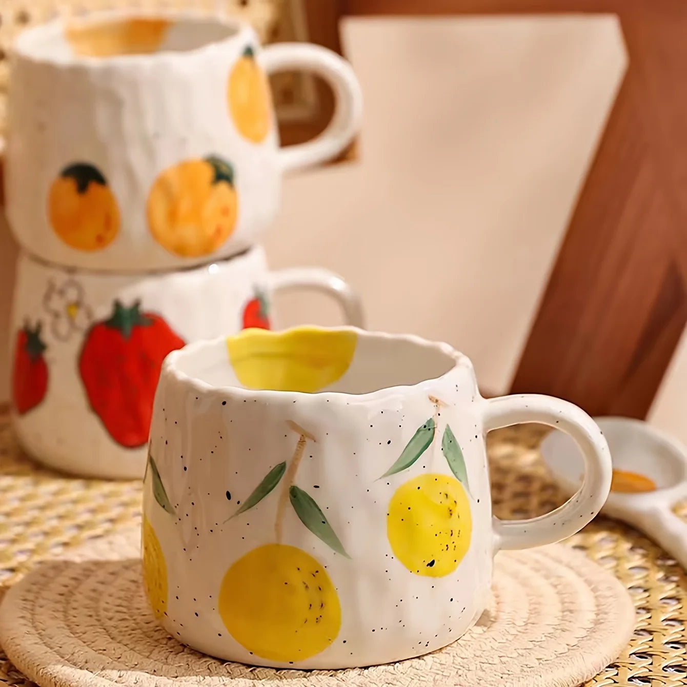 1pc 300ml Vibrant Fruit Themed Ceramic Coffee Mug All Occasions Gift Children's Porcelain Cup Breakfast Cup and Plate Drinkware