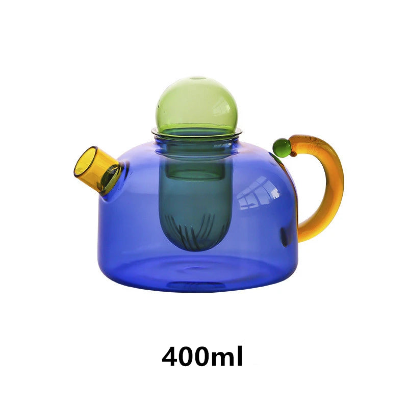 Contrasting Colour Tea pot Colorful Glass Tea water Separation Filtration Teapot Tea cup set Creative Drinkware Teakettle