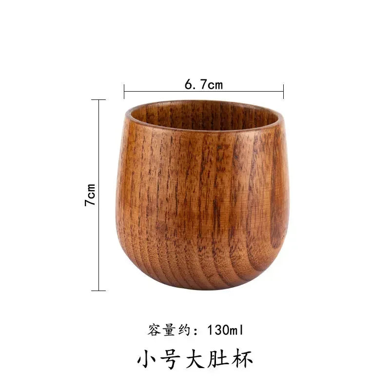 Wooden Big Belly Cups Japan Style Milk Water Cup with Handle Coffee Beer Tea Mug Handmade Natural Kitchen Bar Drinkware Cups