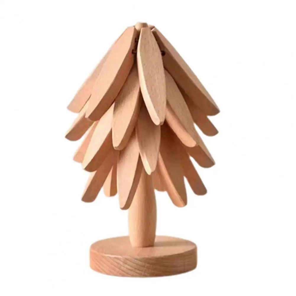 Christmas Tree Coaster with Base 3 Layers Tree Shape Wooden Trivet Anti-scald Countertop Pot Pan Coffee Tea Cup Holder Home