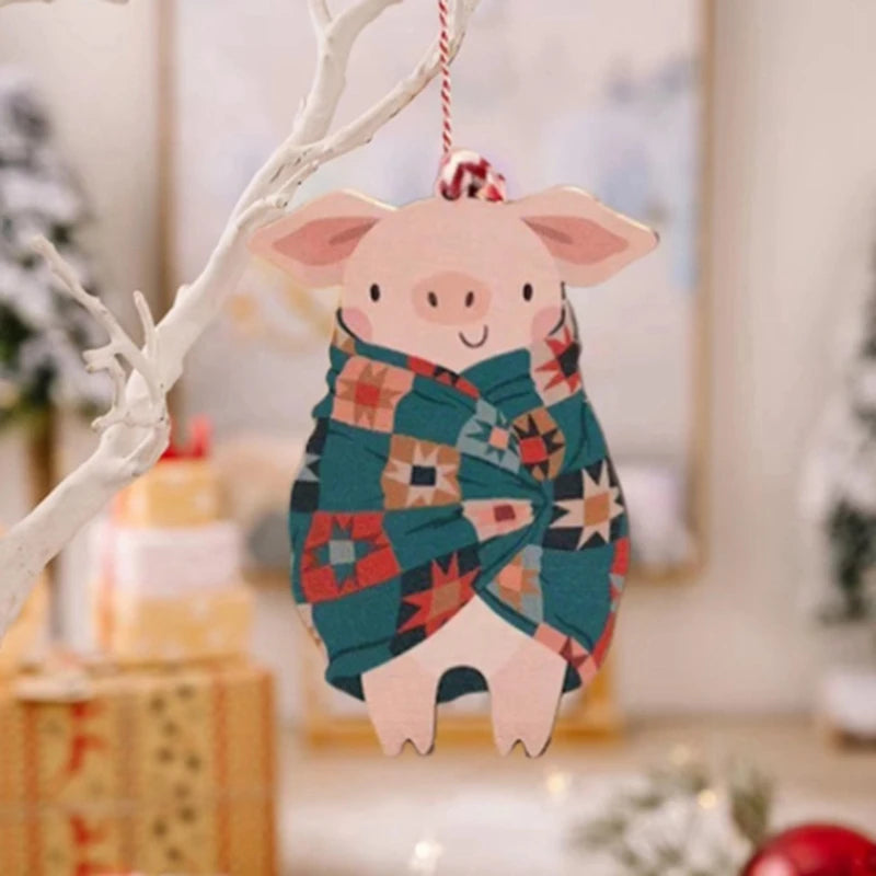 Pigs In Blankets Pendant Wooden Hanging Ornaments Cute Piglet Christmas Tree Decorations For Home Secret Santa Gift