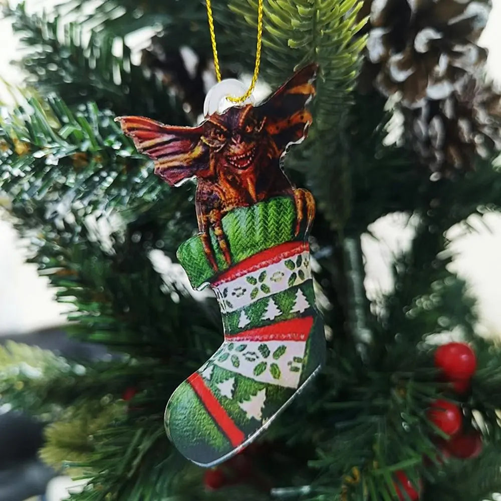 2D Funny Christmas Tree Hanging Ornament Socks Dog Flying Dragon Gremlins Gizmo Acrylic Hanging Pendant Festive Party Supplies