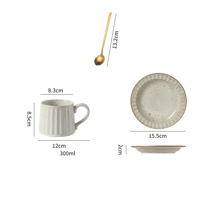 300ML Japanese Retro Rough Pottery Mug Unique Ceramic Office Coffee Cup Dish Set Home Creative Vertical Pattern Brewing Tea Cup