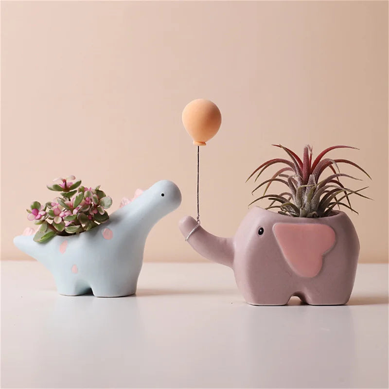 Creative Flower Shape Plant Pot Ceramic Pots for Flowers Cartoon Elephant Dinosaur Succulent Pot Cute Home Table Decor Vase