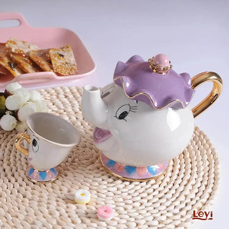 Disney Teapot Cute Cartoon Beauty And The Beast Coffee Pots Mug Mrs Potts Chip Cup Tea Pots Cup One Tea Sets Gift Droshipping