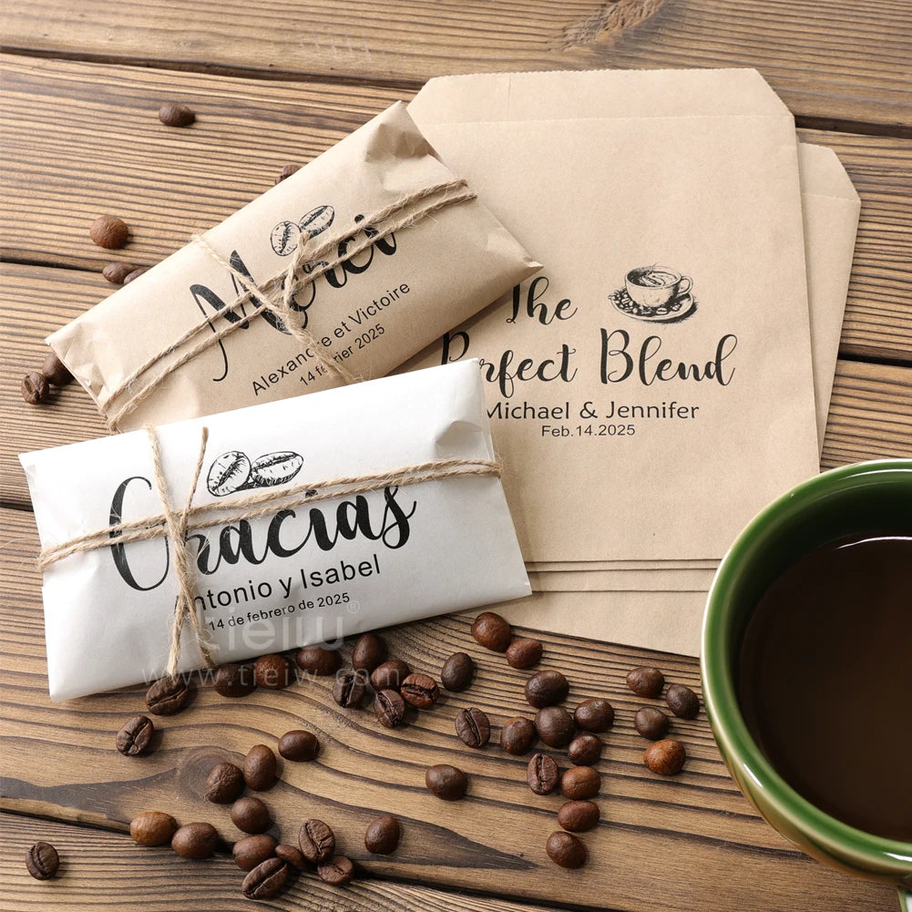 50PCS Bridal Shower Coffee Favor Bag Personalized Wedding Favor For Guest in Bulk Custom Kraft Paper Gift The Perfect Blend