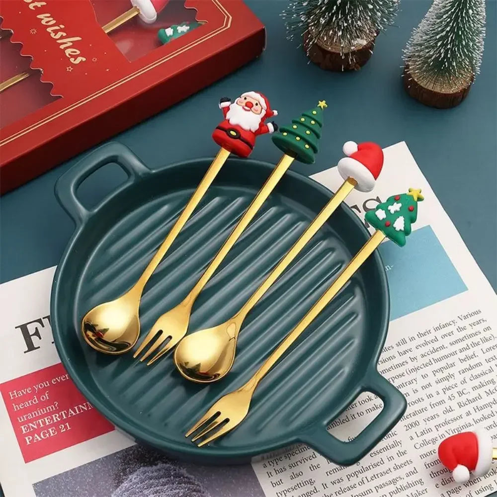 New Christmas Tableware Set Spoon and Fork Stainless Steel Creative Tableware Coffee Tea Dessert Spoon Exquisite Gift Set