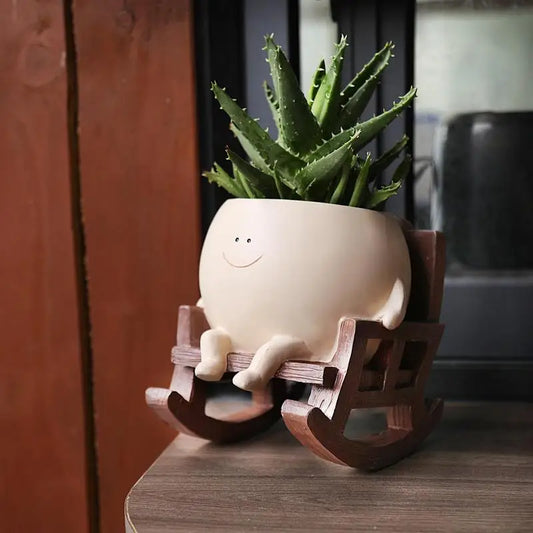 New Face Planter Pots for Indoor Plants Cute Resin Flower Head Planters, Sit Rocking Chair Succulent Pots with Drainage Hole