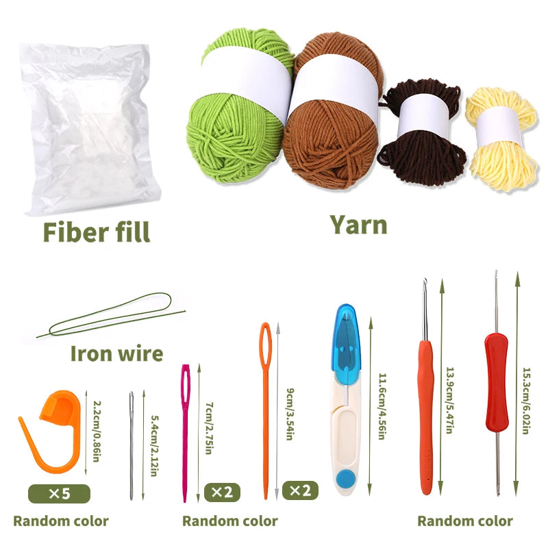 KRABALL 4pcs Crochet Potted Kit for Beginners With Instructions Knitting Yarn Thread Needles Easy Knit Accessories DIY Craft