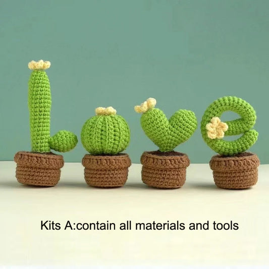 Handmade Cactus Love Potted Crochet Knitting Kits Wool Yarn Crochet Display Kit For DIY Beginner Women Home Gift Wholesales