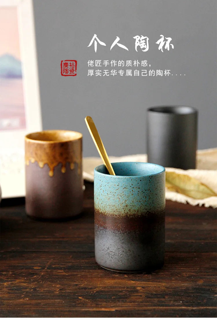 Chinese-style Ceramic Tea Cup Straight Teaware Retro Transmutation Glaze Single Cup Large Teacup Domestic Water Mug Pottery Cup