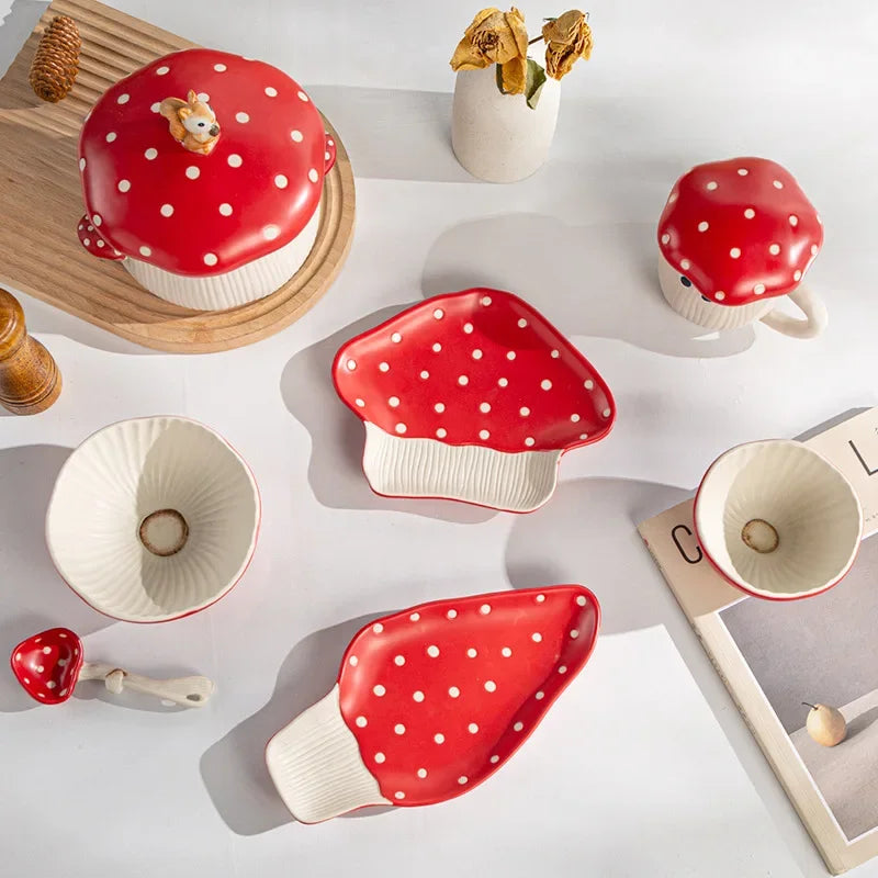 Cute Creative Plate Ceramic Mushroom Shape Restaurant Homehold Vegetable Fruit Cake Bread Dessert Plates Kitchen Supplies