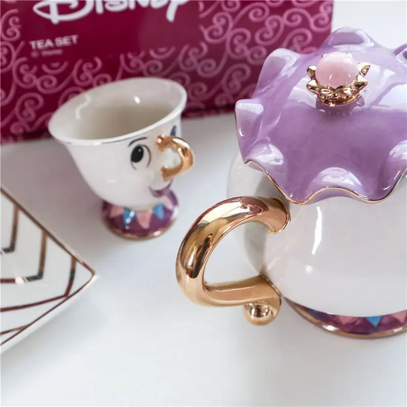 Disney Teapot Cute Cartoon Beauty And The Beast Coffee Pots Mug Mrs Potts Chip Cup Tea Pots Cup One Tea Sets Gift Droshipping