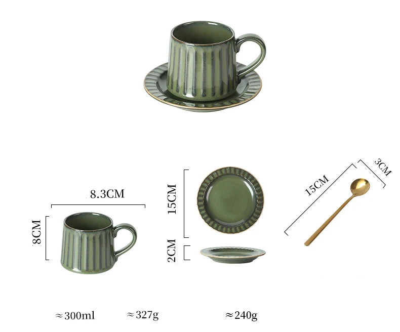 Ceramic Coffee Cup Set European American Roman Ear Hanging Flower Cups Restaurant Office Commercial Mugs Cup Plate Wholesale