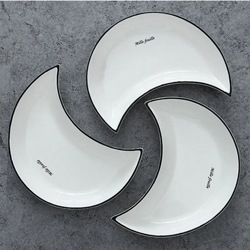 White Ceramic Plate Tableware Cutlery Set For Food And Fruit Sara Snacks Crescent Dishes Kitchen Accessories Moon Shape Tray