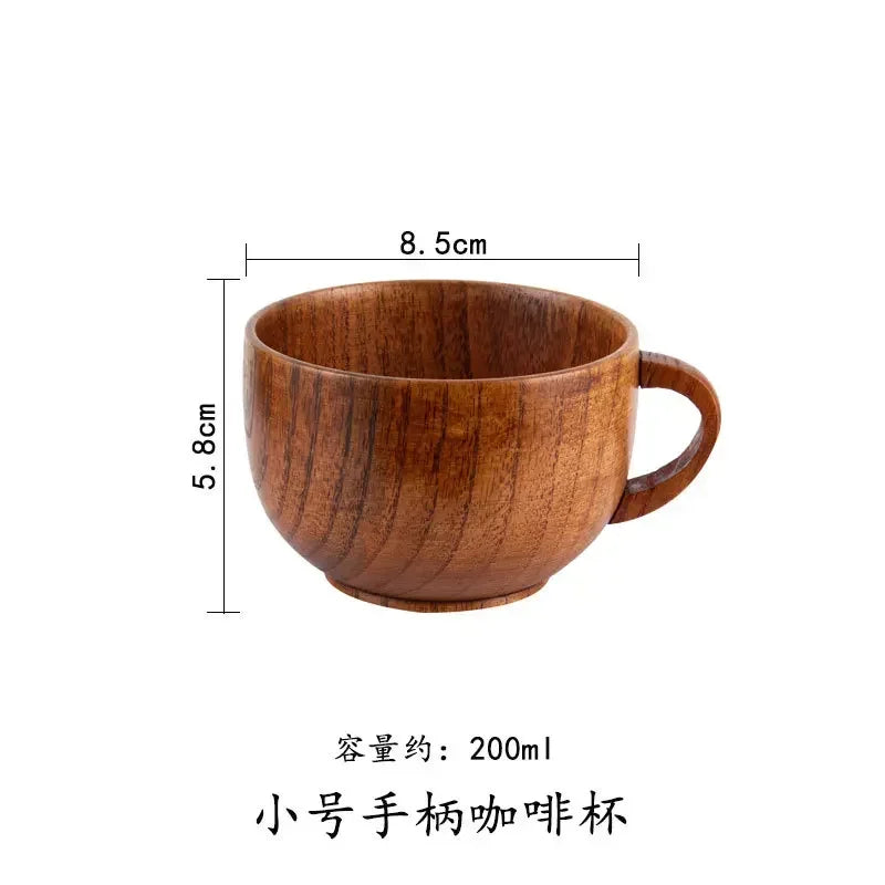 Wooden Big Belly Cups Japan Style Milk Water Cup with Handle Coffee Beer Tea Mug Handmade Natural Kitchen Bar Drinkware Cups