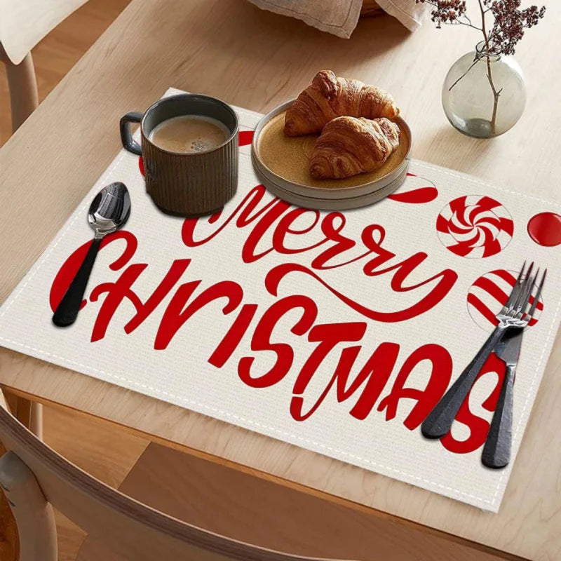 Christmas Lollipop Candy Placemat Red White Dining Table Mats Insulation Pad Coffee Cup Pad Navidad Home Kitchen Decor