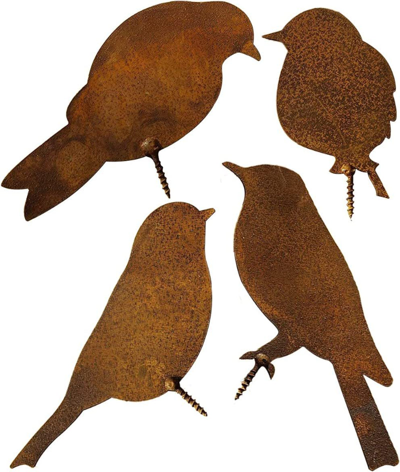 4pcs/set Rusty Metal Bird Ornament Iron Crafts Bird Shaped Art Silhouette Sculpture Outdoor Garden Fence Decoration