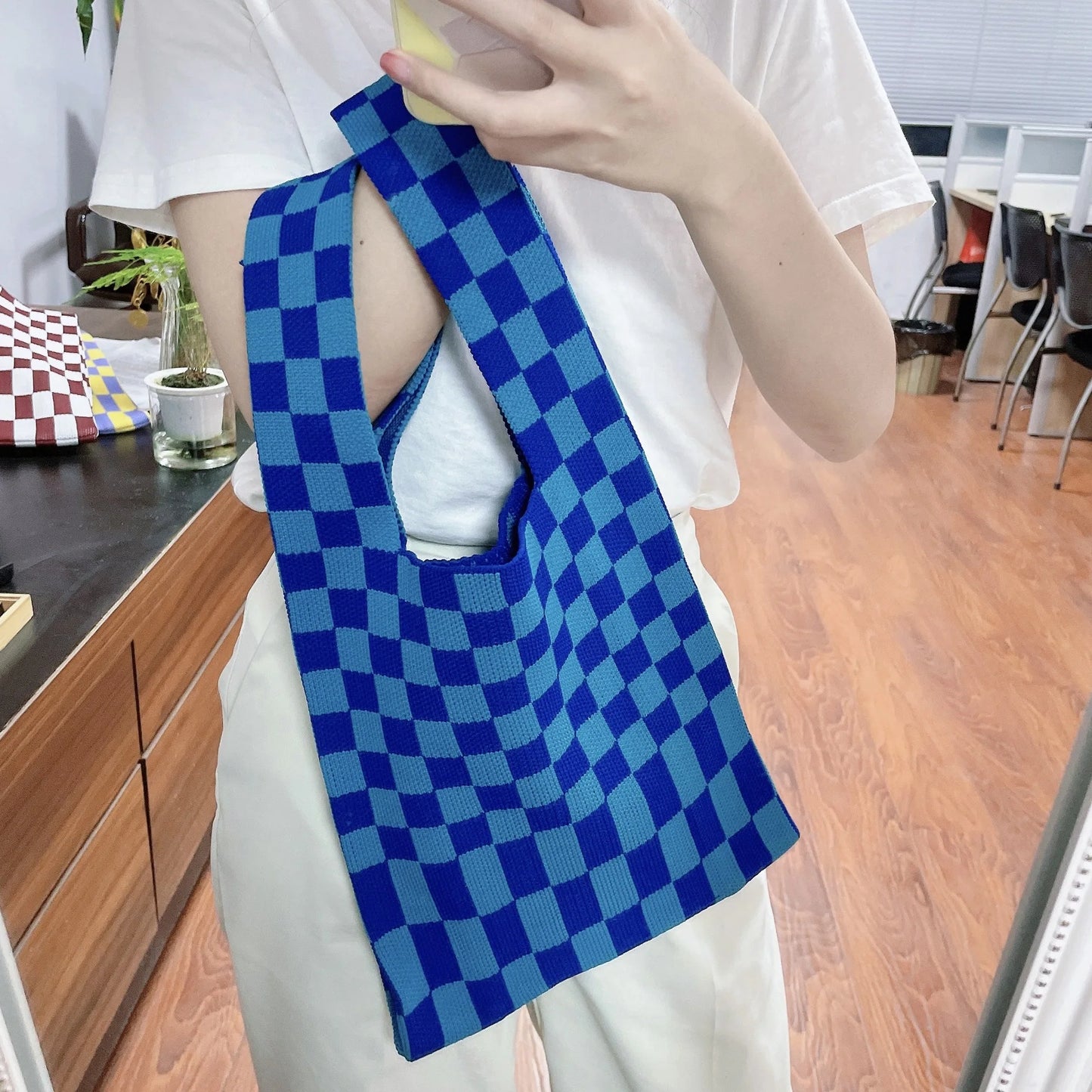 Knitted Women'S Shopper Bag Reusable Shopping Bags For Groceries Large Eco Storage Bag Woman Korean Shoulder Handbags Tote Pouch