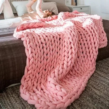 Nordic Style Chunky Knit Throw Blanket, Soft and Warm Wool Yarn Sofa Cover Handmade Cozy Knit Blanket