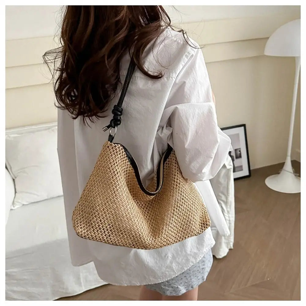 Cute Woven Straw Bag Rattan Large Capacity Handbag Handmade Braid Tote Shoulder Bag Women Girls Fashion Summer Beach Ladies