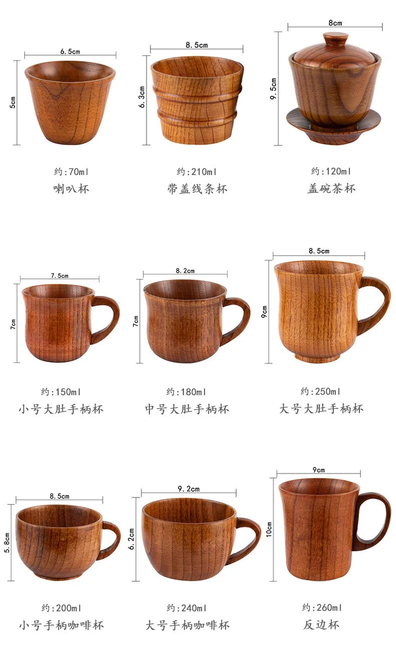 Wooden Big Belly Cups Japan Style Milk Water Cup with Handle Coffee Beer Tea Mug Handmade Natural Kitchen Bar Drinkware Cups