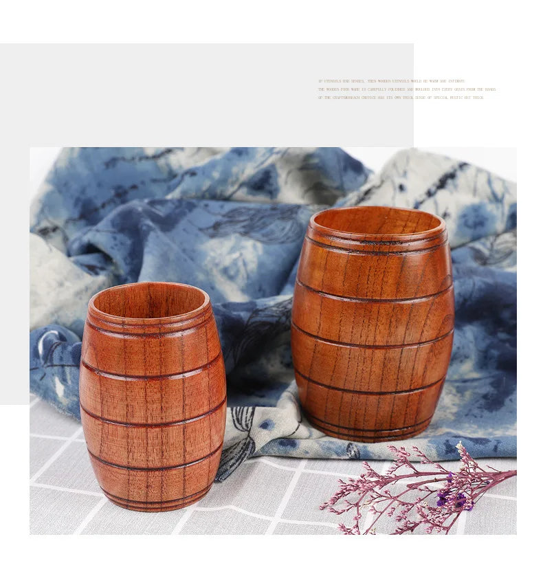 Wooden Big Belly Cups Japan Style Milk Water Cup with Handle Coffee Beer Tea Mug Handmade Natural Kitchen Bar Drinkware Cups