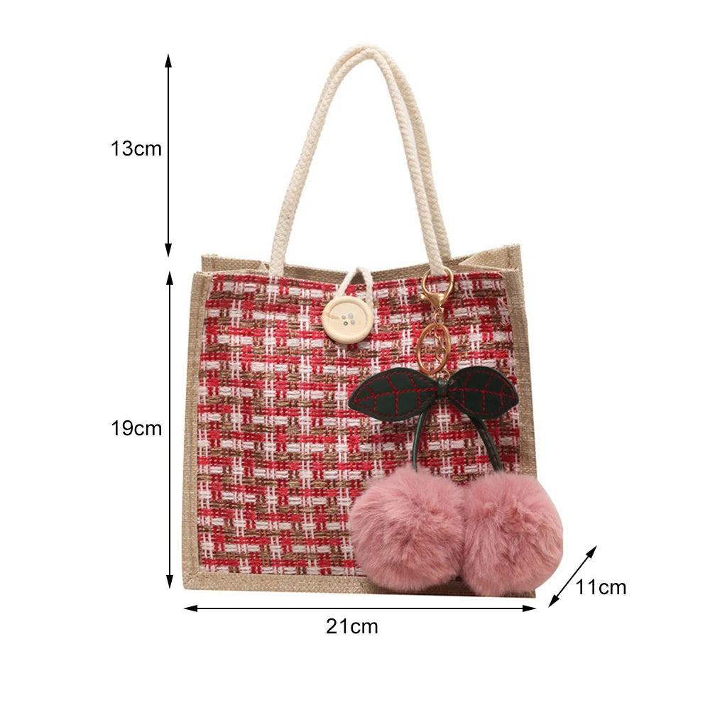 21x19x11cm Jute Braided Handbag Boho Handmade Woven Small Square Handle Bag Chic Foldable Eco Shopping Bag Summer Beach Handbag