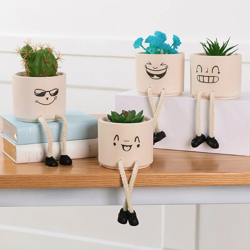 Creative Expression Character Hanging Foot Doll Fleshy Ceramic Flowerpot Personalized Handicraft Decoration Breathable Pot