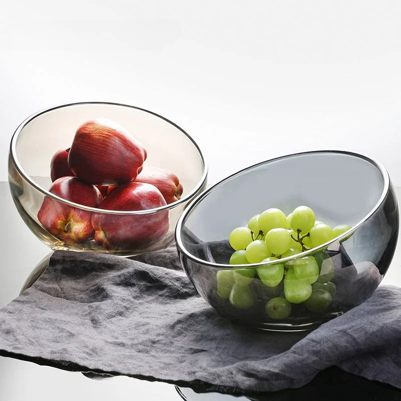 Round Dried Fruit Storage Tray, Glass Diagonal Bowl, European Creative Fruit Salad Snack Bowl, Kitchen Tool, Modern and Simple