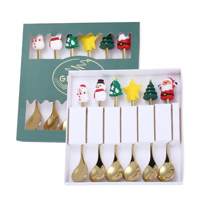 New Christmas Tableware Set Spoon and Fork Stainless Steel Creative Tableware Coffee Tea Dessert Spoon Exquisite Gift Set