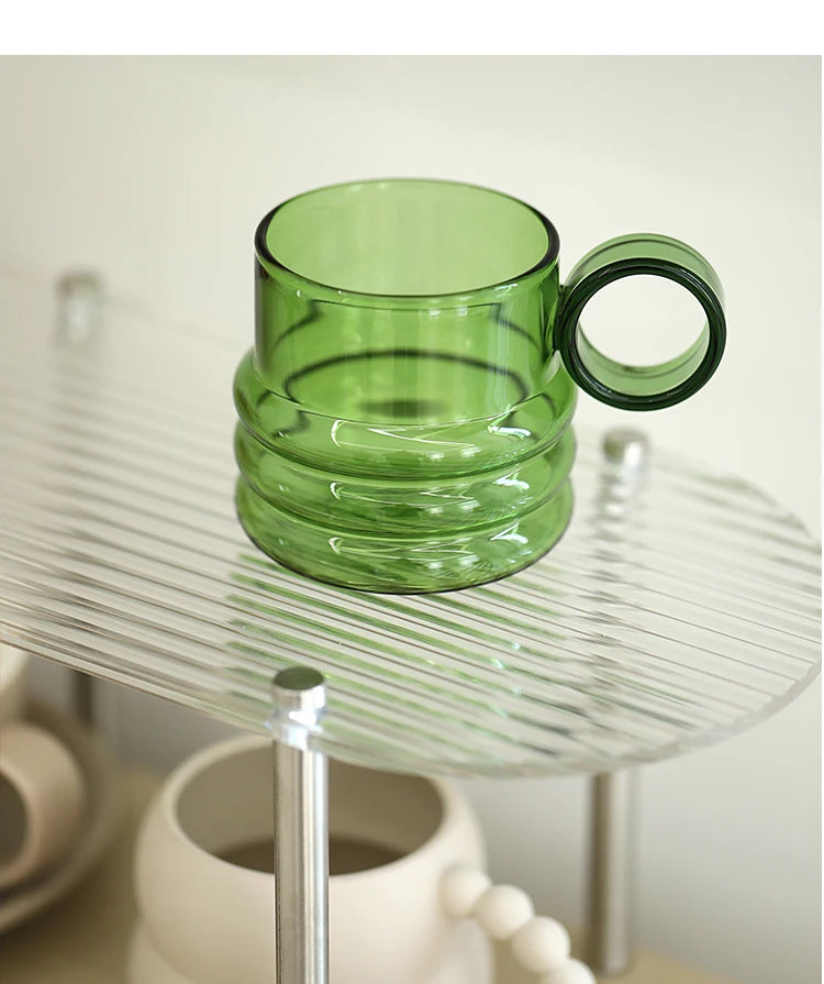 Green Glass Teacup Set for Home Office Use Heat-Resistant Glass Durable with Green Milk Mug Jug with Cup Coffee Mugs