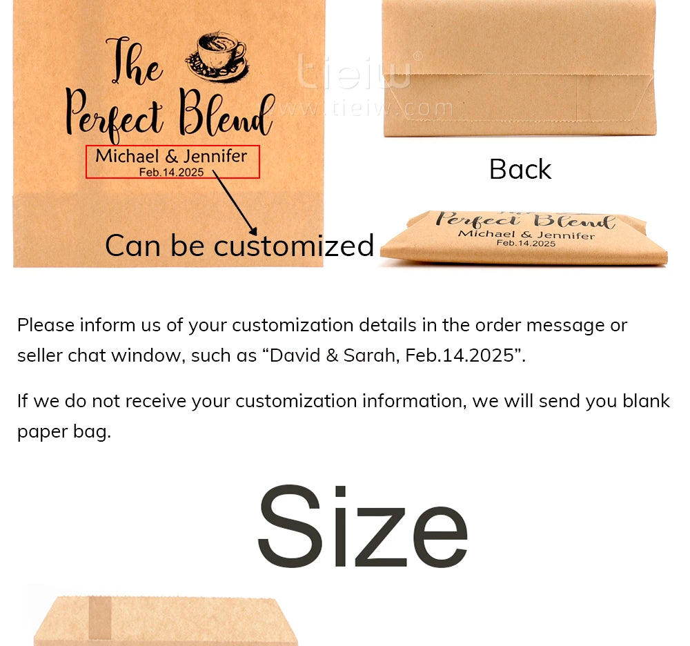 50PCS Bridal Shower Coffee Favor Bag Personalized Wedding Favor For Guest in Bulk Custom Kraft Paper Gift The Perfect Blend