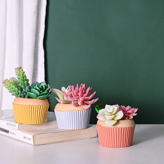 Round Cake Ceramic Flowerpot Lovely Juicy Plant Flowerpot Simple Potted Combination Gardening Office Desktop Decoration