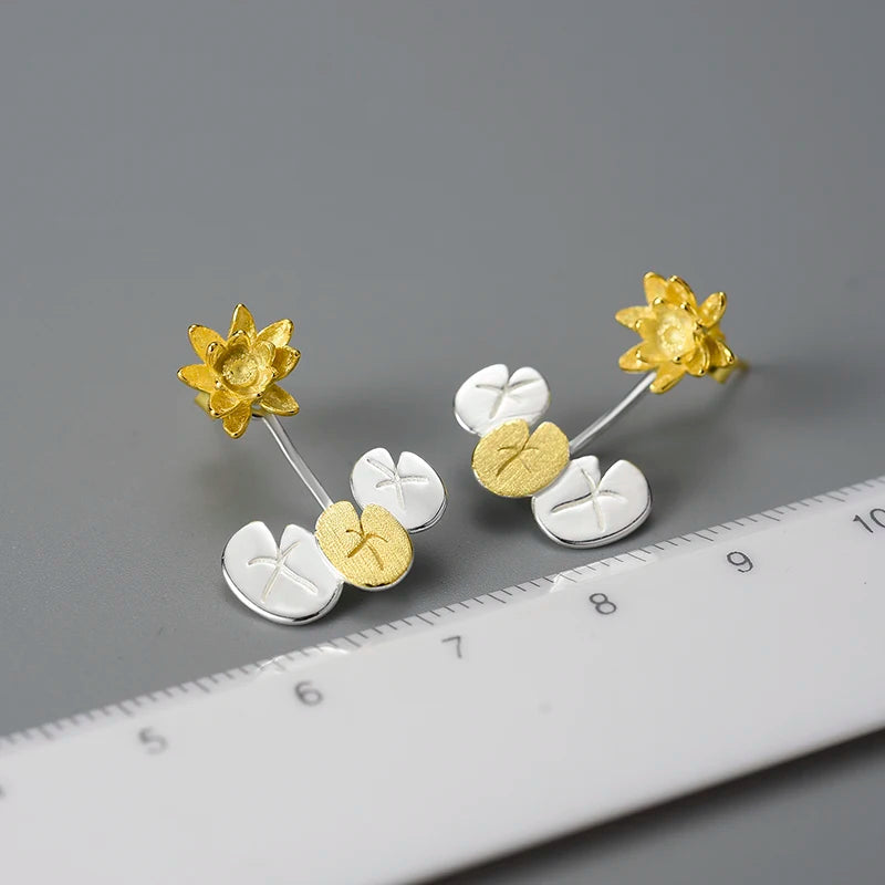 Lotus Fun Elegant Water Lily Flower Stud Earrings for Women High Quality Real 925 Sterling Silver Luxury Statement Fine Jewelry