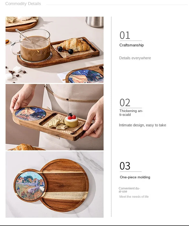 Bread cutlery wooden tray retro pastry dessert afternoon tea snack  tea tray suitable for home kitchen decoration accessories