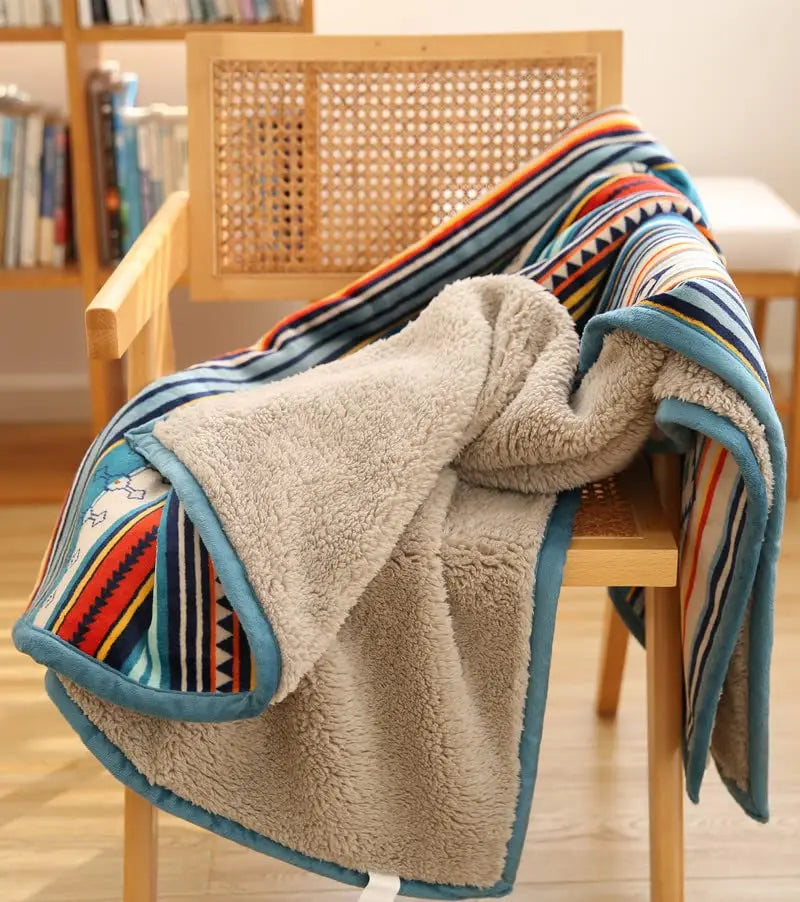 Lightweight Boho Sherpa Throw 50'' X 60'' Blanket - Bohemian Soft Plush Flannel Throw Stripe Blankets Luxury Family Bed