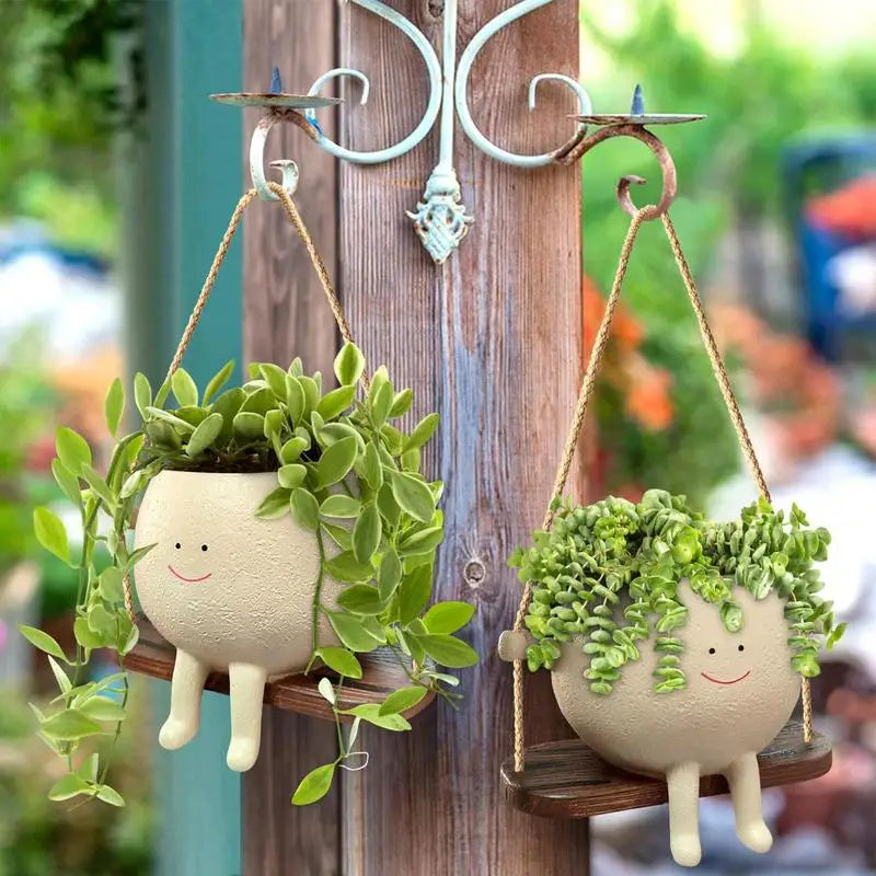 Plant Hanger Baskets Lovely Swing Face Planter Pot Succulent Flower Pots Balcony Wall Hanging Planter Decor Home Garden Supplies