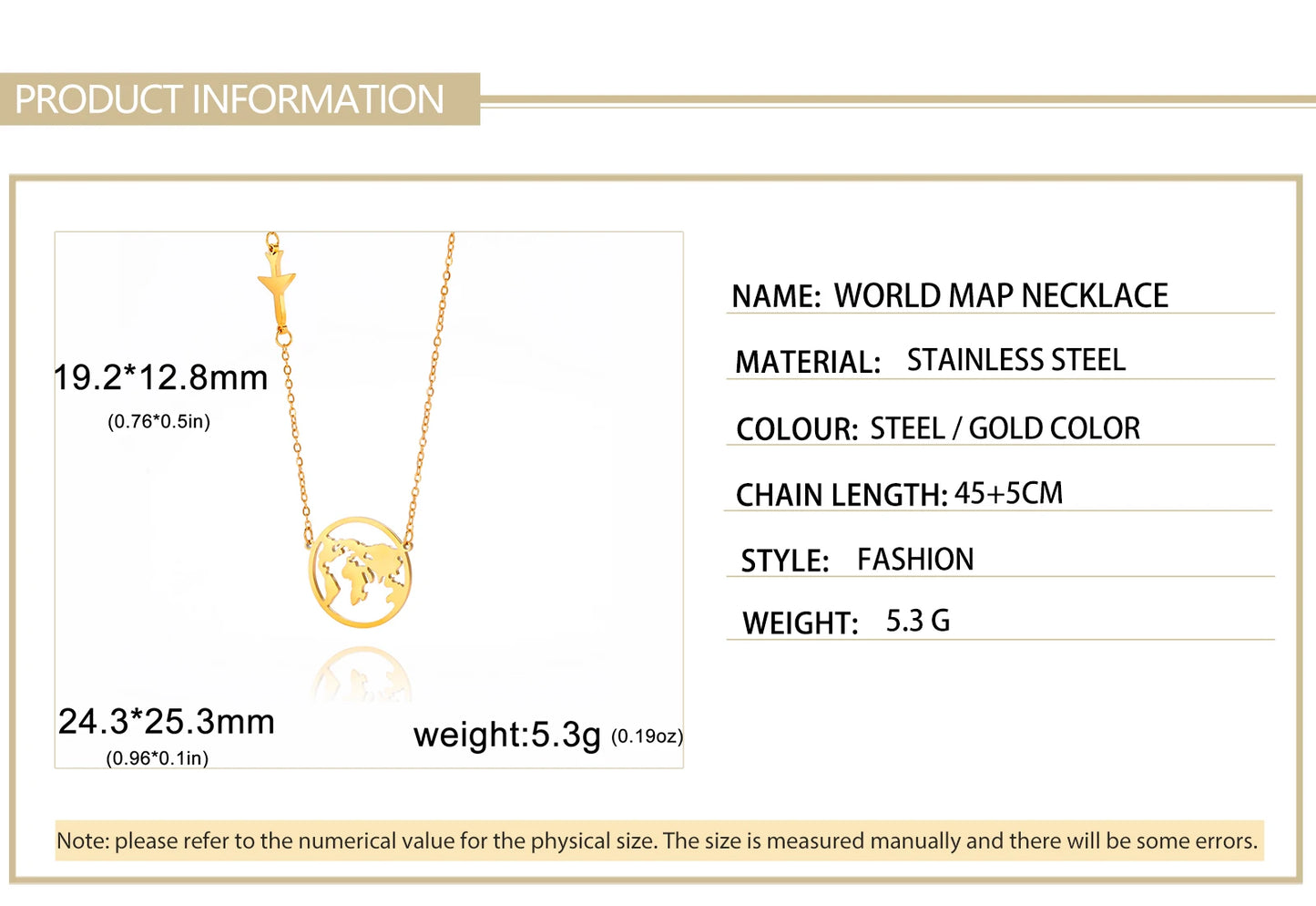 Skyrim Airplane Globe World Map Pendant Necklace Women Stainless Steel Gold Color Clavicle Chain Traveler Jewelry Birthday Gift