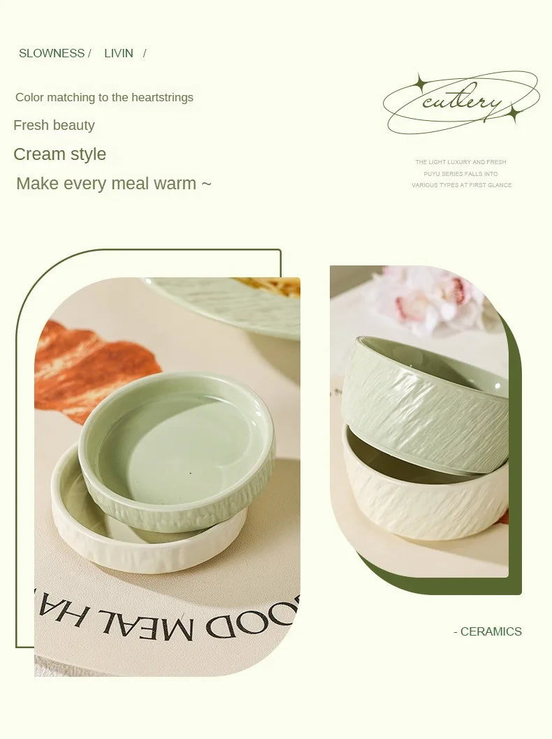 High end and fresh cream style tableware, dishes, rice bowls, underglaze colored plates, large soup bowls