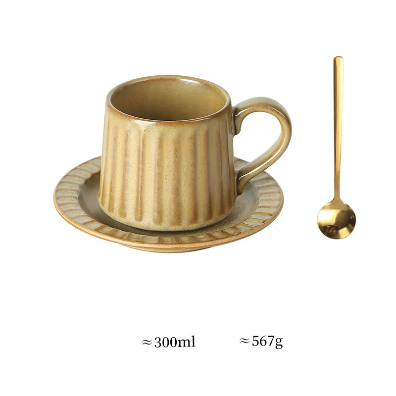 Ceramic Coffee Cup Set European American Roman Ear Hanging Flower Cups Restaurant Office Commercial Mugs Cup Plate Wholesale