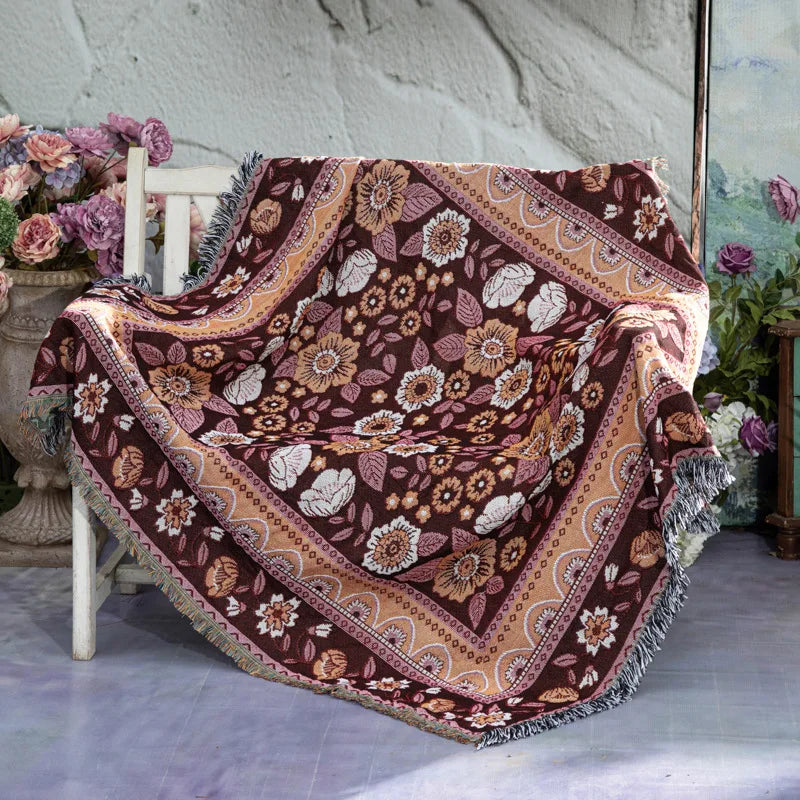 Boho Floral Beach Picnic Outdoor Camping Blanket Nordic Plaid Blankets for Beds Sofa Mats Travel Rug for Summer Tapestry Tassels